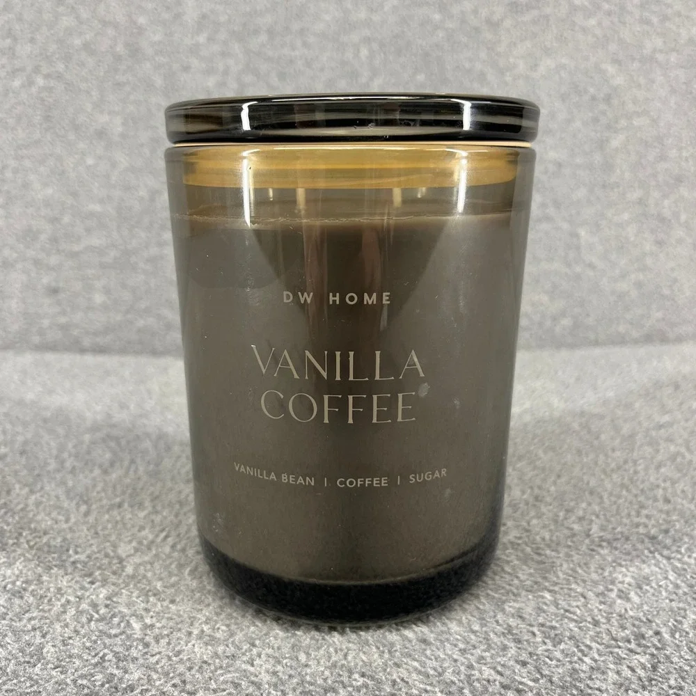 DW Home Vanilla Coffee Scented Candle 15.7 oz Brown Smoked Glass 2-Wick Jar New